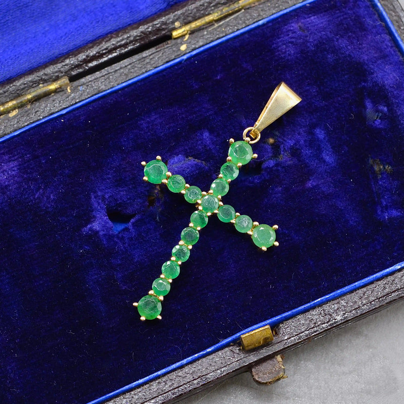 Vintage Emerald Set Cross Pendant