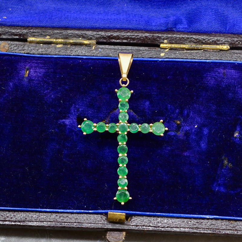 Vintage Emerald Set Cross Pendant