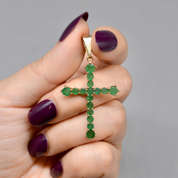 Vintage Emerald Set Cross Pendant