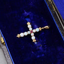 Vintage Opal and Ruby Set Cross Pendant