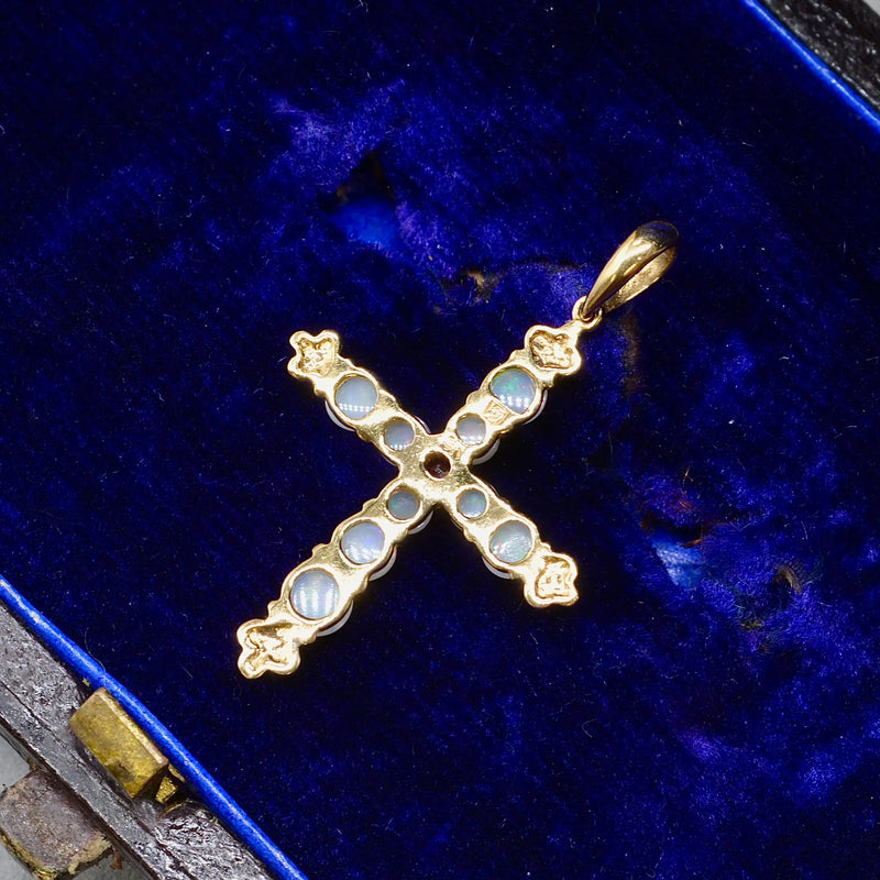 Vintage Opal and Ruby Set Cross Pendant