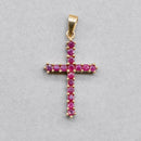 Vintage 2000s Blue Sapphire and Ruby Double-Sided Cross Pendant in 9ct Yellow Gold