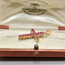 Vintage 2000s Blue Sapphire and Ruby Double-Sided Cross Pendant in 9ct Yellow Gold