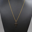Vintage 2000s Blue Sapphire and Ruby Double-Sided Cross Pendant in 9ct Yellow Gold