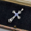 Vintage Tanzanite and Diamond Set Cross Pendant in 9ct White Gold