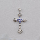 Vintage Tanzanite and Diamond Set Cross Pendant in 9ct White Gold