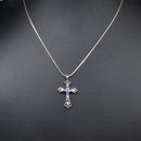 Vintage Tanzanite and Diamond Set Cross Pendant in 9ct White Gold