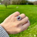 Rhodolite Garnet and Diamond 14ct White Gold Double Cluster Ring