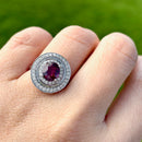 Rhodolite Garnet and Diamond 14ct White Gold Double Cluster Ring