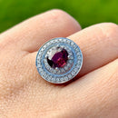 Rhodolite Garnet and Diamond 14ct White Gold Double Cluster Ring