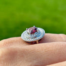 Rhodolite Garnet and Diamond 14ct White Gold Double Cluster Ring