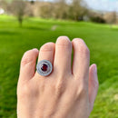 Rhodolite Garnet and Diamond 14ct White Gold Double Cluster Ring