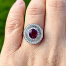 Rhodolite Garnet and Diamond 14ct White Gold Double Cluster Ring