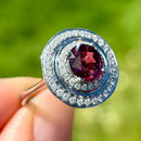 Rhodolite Garnet and Diamond 14ct White Gold Double Cluster Ring