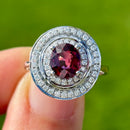 Rhodolite Garnet and Diamond 14ct White Gold Double Cluster Ring