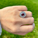 Rhodolite Garnet and Diamond 14ct White Gold Double Cluster Ring