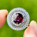 Rhodolite Garnet and Diamond 14ct White Gold Double Cluster Ring