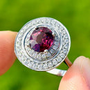 Rhodolite Garnet and Diamond 14ct White Gold Double Cluster Ring