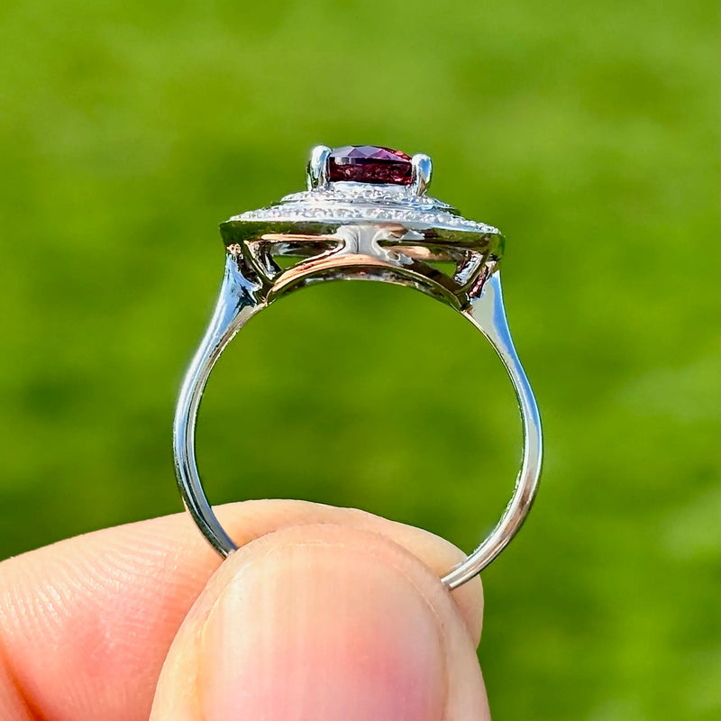White Gold Ring Rhodolite Garnet Engagement Ring Rhodolite Garnet And Diamond 14ct White Gold Double Cluster Ring