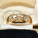 Antique Chester Hallmarked 1902 Trilogy Diamond Gypsy Set 18ct Yellow Gold Ring
