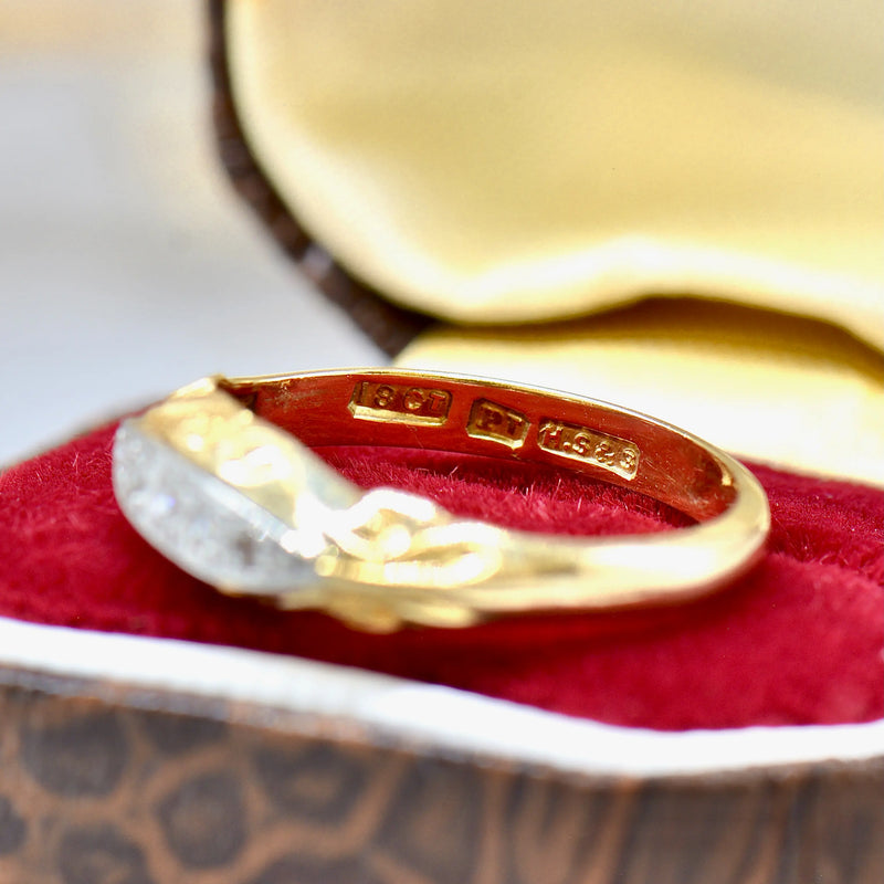 Antique Diamond 18ct Yellow Gold & Platinum Topped Five-Stone Boat-Shaped Ring