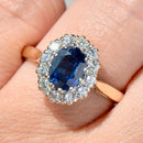 Vintage 1990s Sapphire & Diamond Cluster Ring in 18ct Yellow Gold (Approx. 2.01ct)