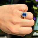 Vintage 1990s Sapphire & Diamond Cluster Ring in 18ct Yellow Gold (Approx. 2.01ct)
