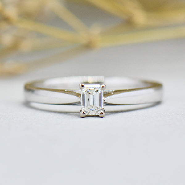 Chisholm Hunter 0.25ct Emerald-Cut Diamond Solitaire Engagement Ring in 18ct White Gold With Original Box