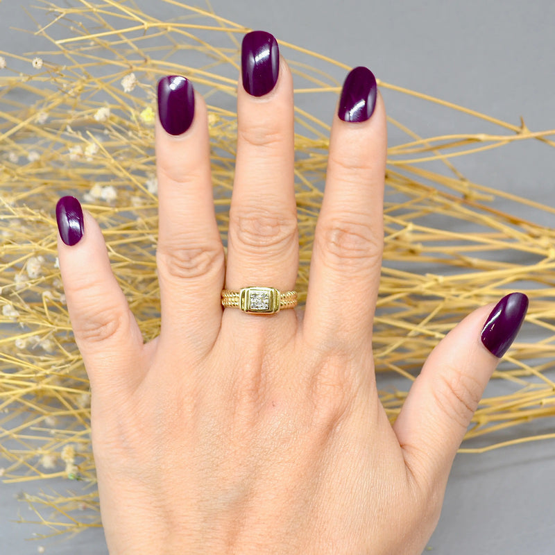 9ct Yellow Gold Diamond Set Chain Link Design Ring