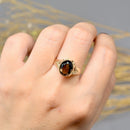 Vintage 1970s Smoky Quartz 9ct Yellow Gold Solitaire Dress Ring