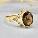 Vintage 1970s Smoky Quartz 9ct Yellow Gold Solitaire Dress Ring