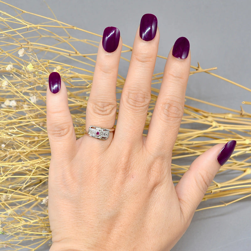 Art Deco 9ct Yellow Gold & Platinum Topped Ruby and Diamond Ring