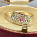 Art Deco 9ct Yellow Gold & Platinum Topped Ruby and Diamond Ring