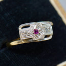 Art Deco 9ct Yellow Gold & Platinum Topped Ruby and Diamond Ring