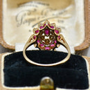 Vintage 1990s Ruby and Diamond 9ct Yellow Gold Cluster Ring