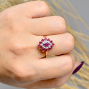 Vintage 1990s Ruby and Diamond 9ct Yellow Gold Cluster Ring