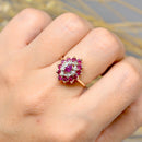 Vintage 1990s Ruby and Diamond 9ct Yellow Gold Cluster Ring