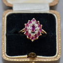 Vintage 1990s Ruby and Diamond 9ct Yellow Gold Cluster Ring