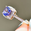 AAA Tanzanite and Diamond 9ct Yellow Gold Cushion Halo Ring (1.66cts)