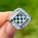 蓝色和白色钻石9K白金群镶戒指
