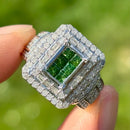 Green and White Diamond 9ct White Gold Cluster Ring (1.4ct)