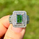 Green and White Diamond 9ct White Gold Cluster Ring (1.4ct)