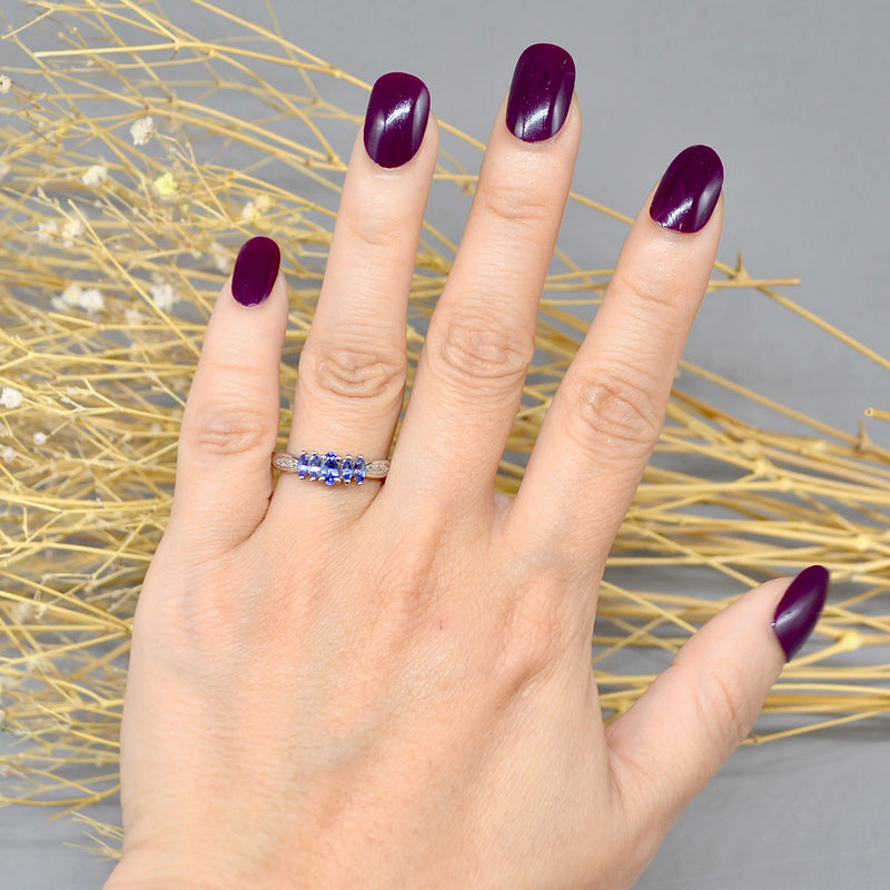 9ct White Gold Tanzanite and Diamond Five-Stone Design Ring