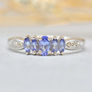 9ct White Gold Tanzanite and Diamond Five-Stone Design Ring