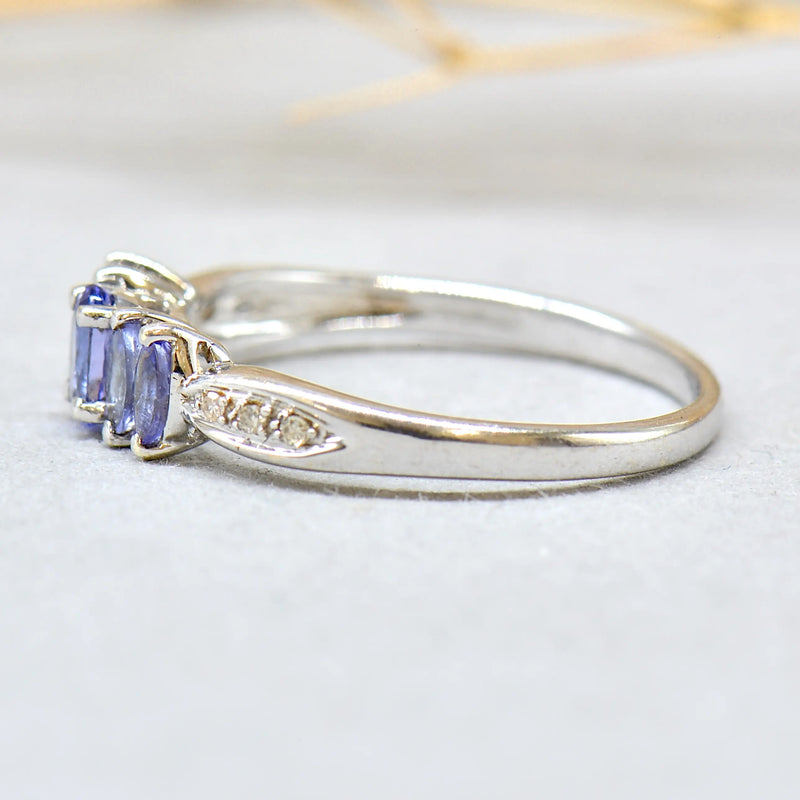 9ct White Gold Tanzanite and Diamond Five-Stone Design Ring