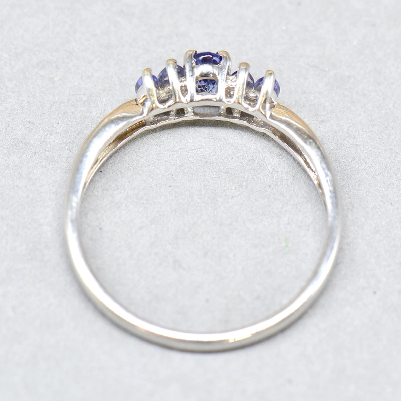 9ct White Gold Tanzanite and Diamond Five-Stone Design Ring