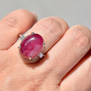 Ruby Cabochon & Diamond Platinum Three-Stone Ring