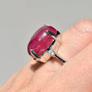 Ruby Cabochon & Diamond Platinum Three-Stone Ring