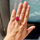 Ruby Cabochon & Diamond Platinum Three-Stone Ring