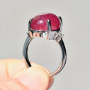 Ruby Cabochon & Diamond Platinum Three-Stone Ring